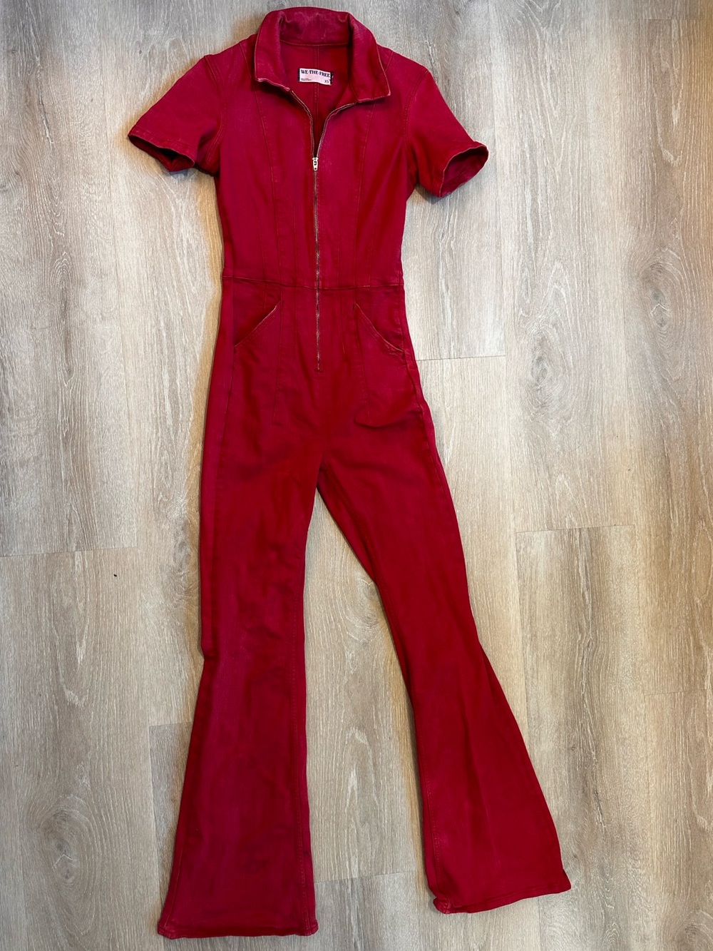 We The Free Cherry Red Short-Sleeve Zip-Front Jumpsuit